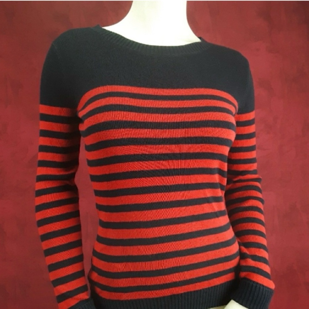Express black and red striped crew neck sweater